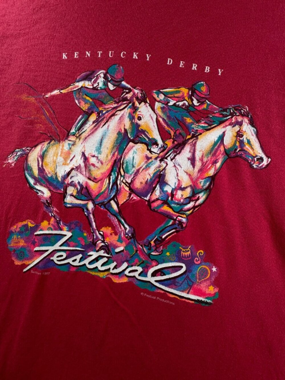 VTG Kentucky Derby 1997 Red T Shirt USA Large Short Sleeve Cotton Horse Racing - Picture 6 of 15